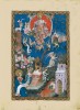 f. 15r, Die Verehrung des Lammes, der Fall Babylons, die Mahd und die Weinlese