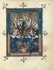 f. 36r, Die gro&szlig;e Schlacht im Himmel (Offenbarung 12, 7-12a)