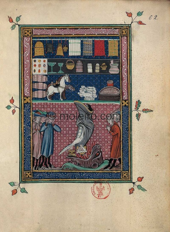 Lamentaciones por Babilonia, f. 62r, Apocalipsis 1313: 5 miniaturas casi-originales