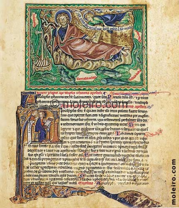 f. 1r. St. John on Patmos woken by the angel, Gulbenkian Apocalypse