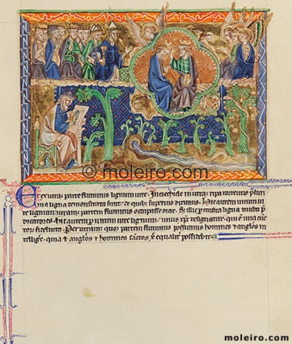f. 75r, Die Vision des Ezechiel; Christus nimmt Engel und die heiligen Menschen zu sich, Apokalypse Gulbenkian