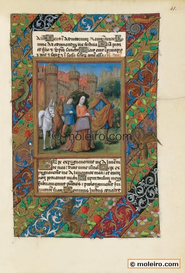 f. 41r, Tob&iacute;as und Sara verlassen Ekbatana, Stundenbuch des Ludwig von Orleans