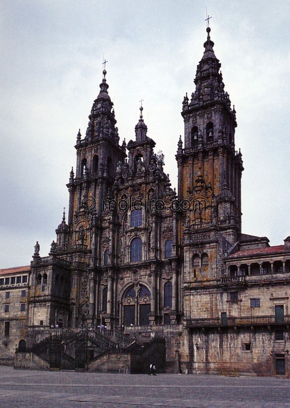 The fa&ccedil;ade of the Romanesque cathedral of Santiago de Compostela, with its baroque appearance and lavish ornament surroun...