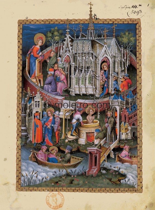 f.1r Sc&egrave;nes de la vie de saint Jean. Dans l�enluminure d\'introduction des 22 images de th&eacute;matique apocalyptique, ...