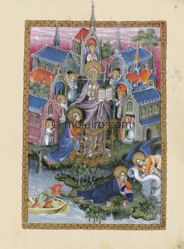 f. 2r, Christusvision unter den sieben Gemeinden in Kleinasien, Fl&auml;mische Apokalypse