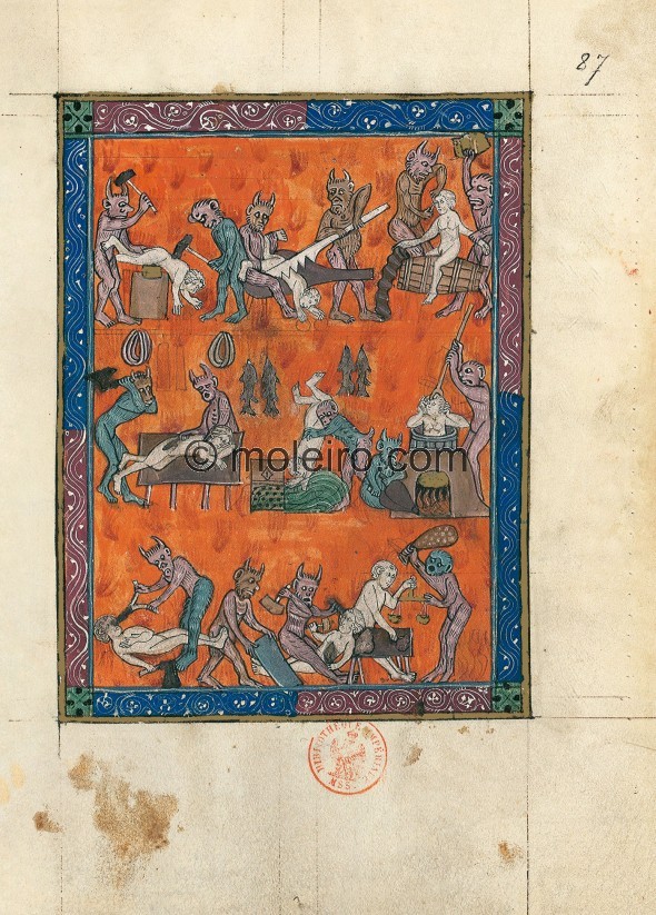 f. 87r, The Hell of trades. Just as the beatific vision of &ldquo;sovereign Jerusalem&rdquo; occupies several paintings,...