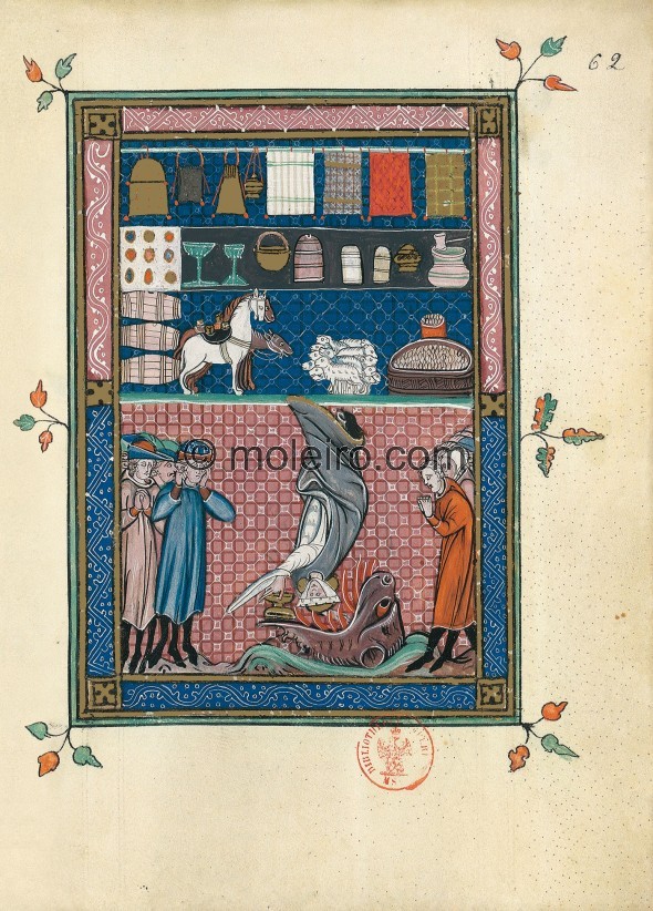 f. 62r, The treasures of Babylon (Ap. 18, 11-14). The fall of Babylon and the ensuing lamentations are the subject of an entire ...