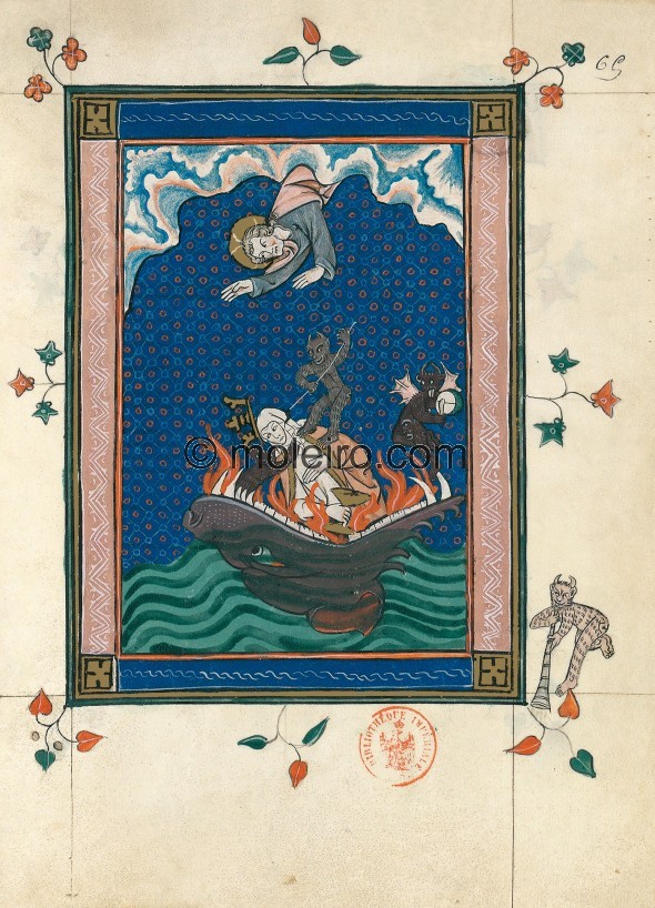 f. 65r, In die H&ouml;lle geworfenes Babylon (Offb 18, 22b-24), Apokalypse 1313