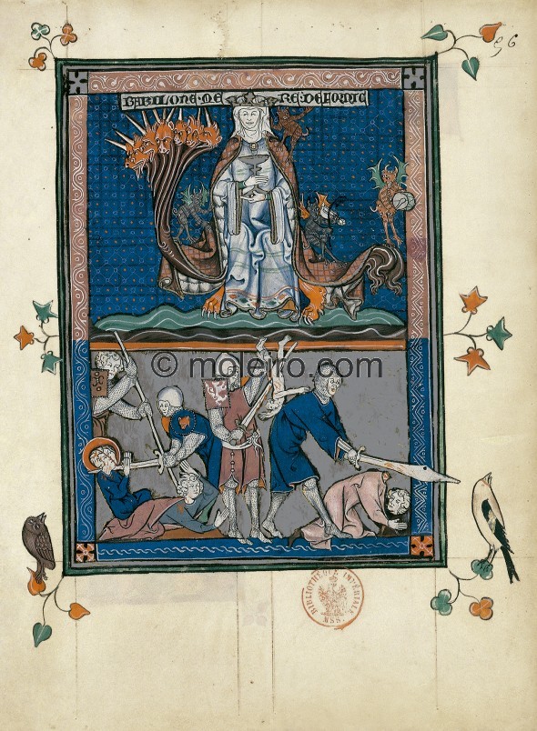 f. 56r, Die gro&szlig;e Hure (Offenbarung 17, 3b-6), Apokalypse 1313