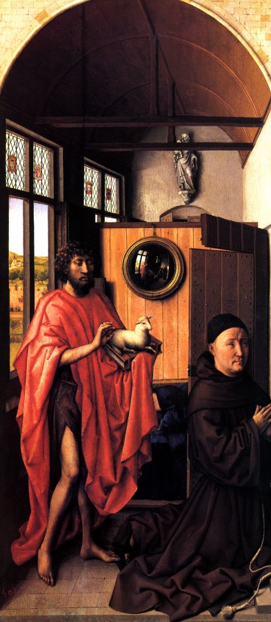 Robert Campin, Johannes der T&auml;ufer und der Franziskaner-Minister Heinrich von Werl (linker Seitenfl&uuml;gel des Werler Try...