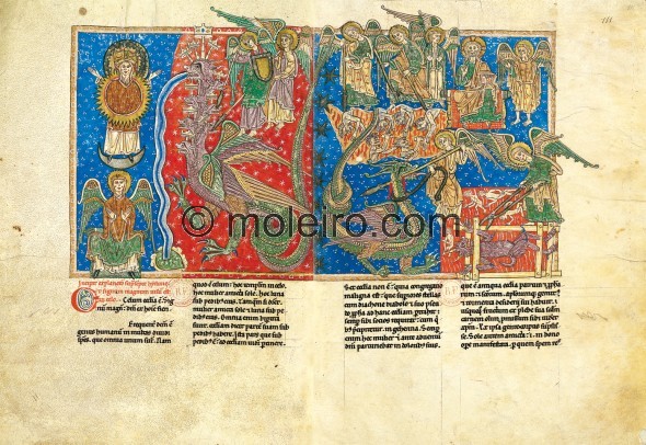 ff. 110v-111, The battle between the serpent and the Son of the Woman, Beato de Li&eacute;bana, c&oacute;dice del Monasterio Cis...