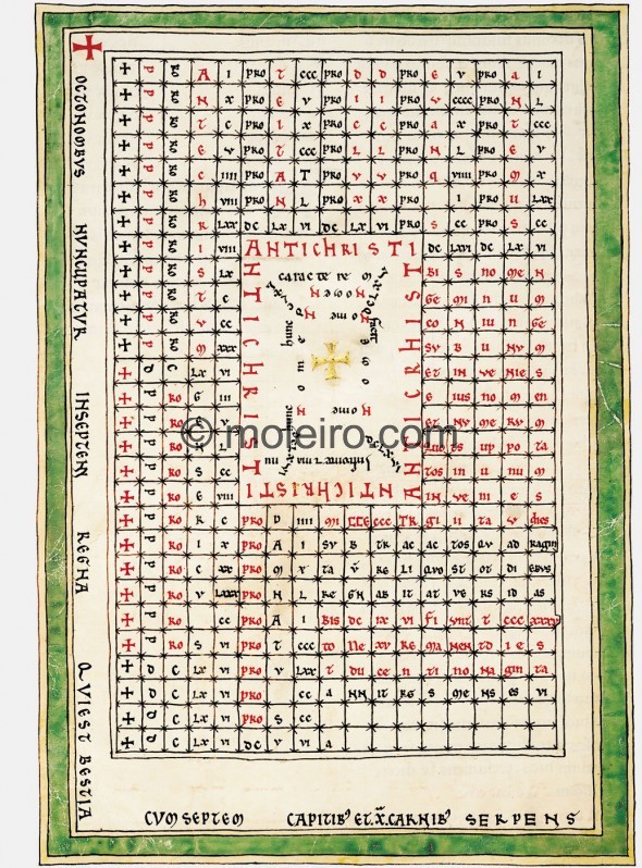 f. 13B, Tables of the Antichrist. Williams is right to point out that verse 18 in chapter 13 [Hic est sapientia qui habet intell...