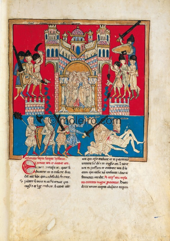 f. 106r, The Antichrist kills the two witnesses. As Williams points out, although according to the storia, the witnesses are kil...