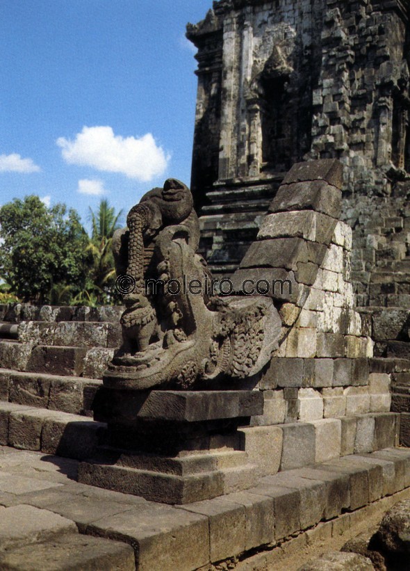 Makara decoration of one of the entrances to the Kalasan Chandi in Prambanan. Square layout with four protruding entrances formi...