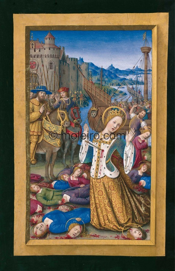 f. 199v, Santa &Uacute;rsula y las once mil v&iacute;rgenes. Hija de un rey ingl&eacute;s, santa &Uacute;rsula h...