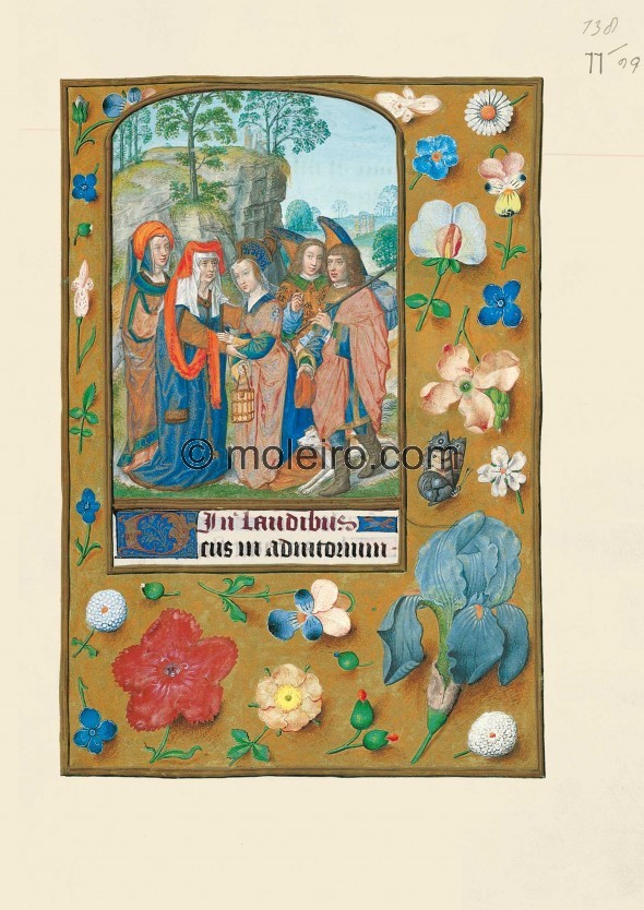 f. 77r, Visita di Sara e Tobia ricevuti da Anna, Libro d&rsquo;Ore di Giovanna I di Castiglia, Giovanna la Pazza