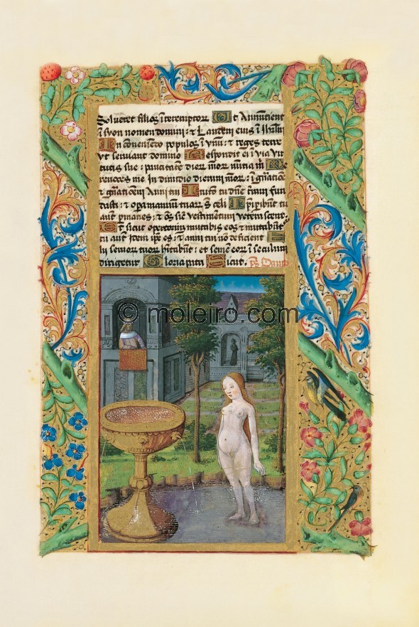 f. 58r, Das Bad der Batseba, Stundenbuch des Ludwig von Orleans