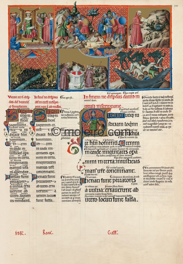 f. 100r, psalm 57 If in very deed you speak justice. The psalm opens with an exhortation to the judges, the sons of men, begging...