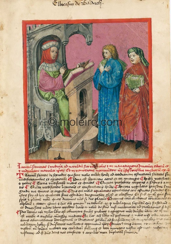 f. 1r, Elbocasim de Baldach. Tablas de la salud en medicina, donde se narran las seis cosas necesarias y la utilidad y perjuic...