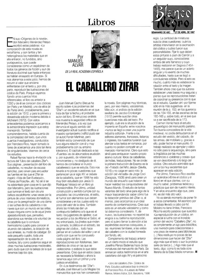 El Caballero Zifar por Manuel Alvar de la Real Academia Espa�ola