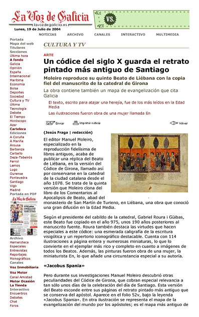 Un c�dice del siglo X guarda el retrato pintado m�s antiguo de Santiago