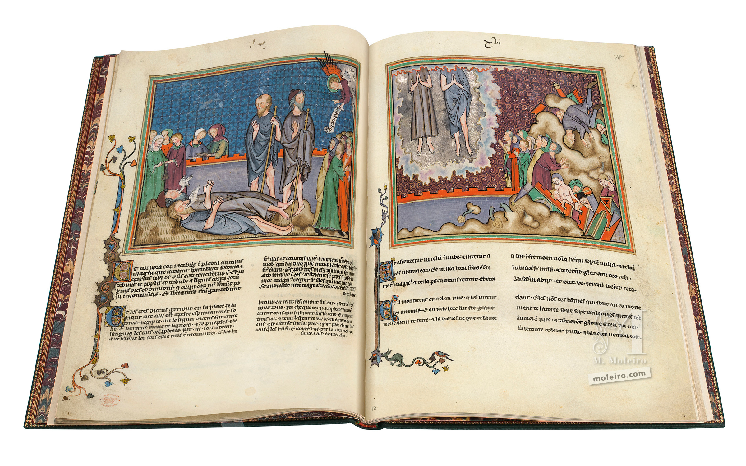 VAL-DIEU APOCALYPSE, ff. 17v-18r: Resurrection and Ascension of Two Witnesses