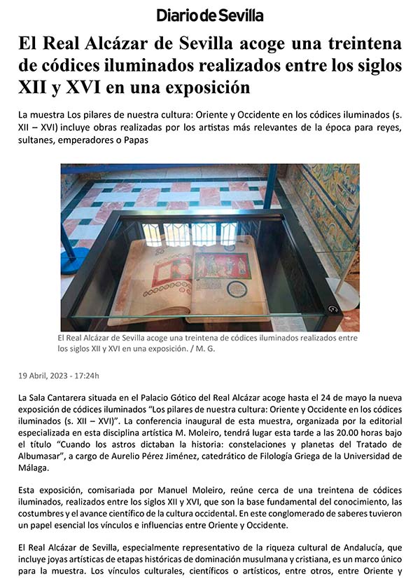 El Real Alcázar de Sevilla acoge una treintena de códices iluminados